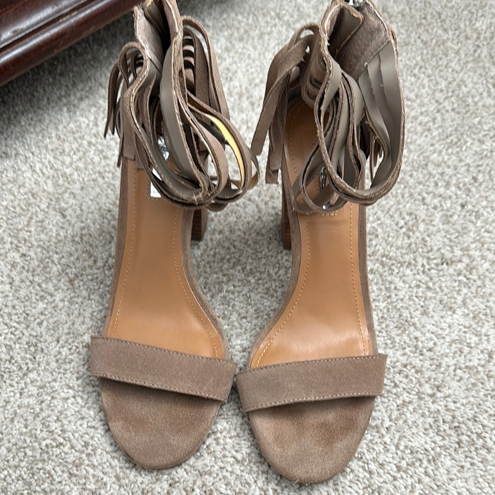 Taupe Fringe Heels